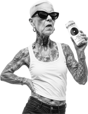 Salty Granny with a can of The Core